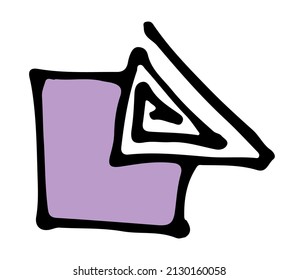 Hand drawn vector graphic element consisting and square with fill and triangular spiral. 