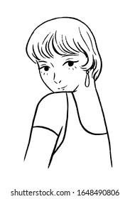 Hand drawn vector graphic illustration. Portrait of a beautiful woman in 20s styles. Monochrome contour sketch isolated on white. Vintage retro drawing for design, cosmetics, beauty products, card etc