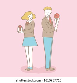 Hand drawn vector graphic illustrations of young lovers.