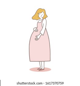 Hand drawn vector graphic illustrations of pregnant woman.