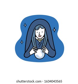 Hand drawn vector graphic illustrations of fortuneteller.
