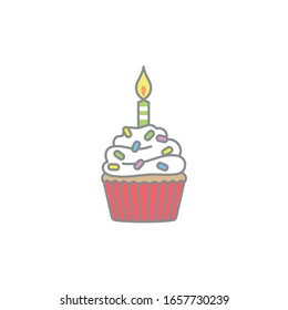 Hand drawn vector graphic illustrations of cup cake for birthday.