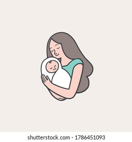 Hand drawn vector graphic illustrations of baby and mama.