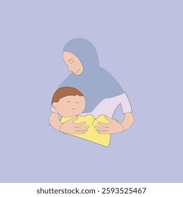 Hand drawn vector graphic illustrations of baby and mama.