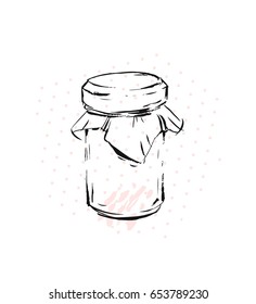 Hand drawn vector graphic jam jar glass isolated on white background.
