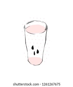Hand drawn vector graphic Kitchen glassware utensils glass cocktail jar bowel drinking accessories isolated on white background with pastel colored freehand textures