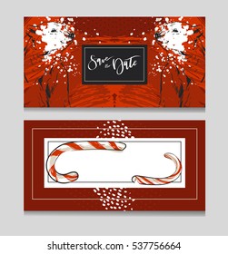 Hand drawn vector graphic modern Merry Christmas greeting decoration cards templates set with graphic polar bear isolated on red background.Unique Christmas card for journaling,poster,print,wrapping