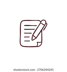 O gráfico vetorial desenhado à mão mostra um bloco de notas com linhas e uma caneta sobre um plano de fundo branco.