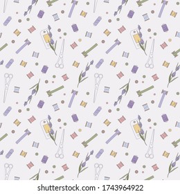 Hand drawn vector graphics. Seamless pattern. Hobby, handmade, handcraft. Sewing.