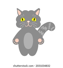 Hand drawn vector gray cat illustration. Perfect for T-shirt, textile and prints. 
