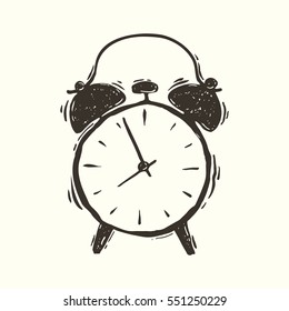 Hand Drawn Vector Grunge Illustration Of The Alarm Clock