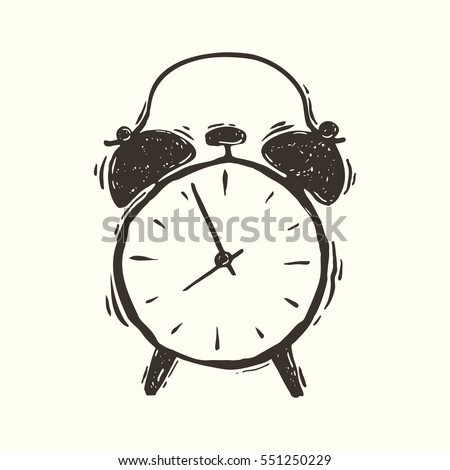 Hand drawn vector grunge illustration of the alarm clock