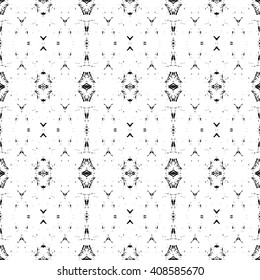 Hand drawn vector grunge seamless ornamental pattern. Abstract black and white old texture background. Vector grunge seamless texture. Creative folk art ornament