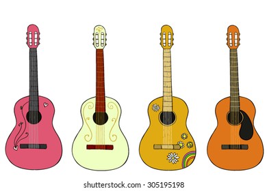 Hand drawn vector guitars