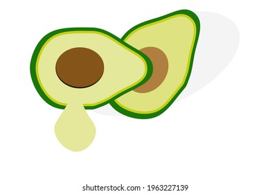 handgezeichnete Vektorgrafik, die Hälfte der Avocado-Frucht mit Öltropfen, gesundes Konzept