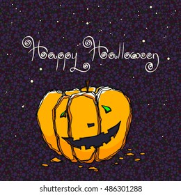 Hand drawn vector halloween cards with  jack o'lantern pumpkins.