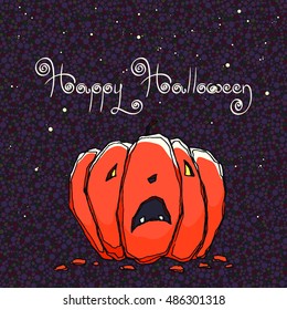Hand drawn vector halloween cards with  jack o'lantern pumpkins.