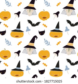 hand drawn vector halloween pattern