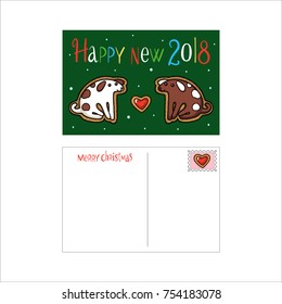 Hand drawn vector happy new years postcard template, including back side