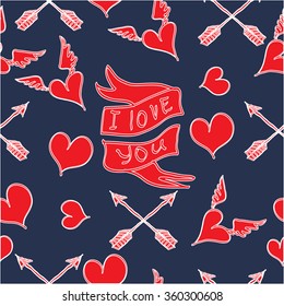Hand drawn vector Happy Valentine's Day seamless pattern.