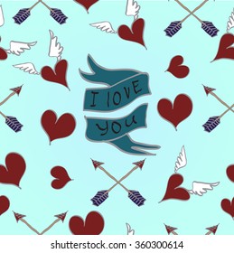 Hand drawn vector Happy Valentine's Day seamless pattern.