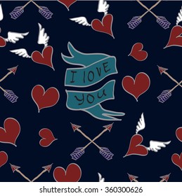 Hand drawn vector Happy Valentine's Day seamless pattern.