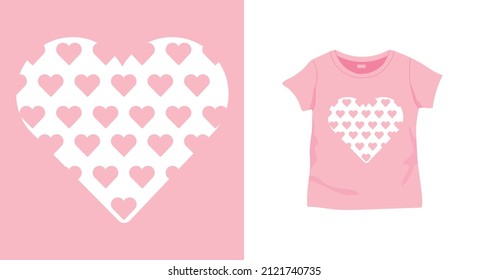 Hand drawn vector heart design on t-shirt. Cute vector design for kids t-shirts.