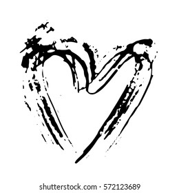 Hand drawn vector heart. Dry brush ink illustration. Grunge rough texture.