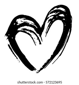 Hand drawn vector heart. Dry brush ink illustration. Grunge rough texture.