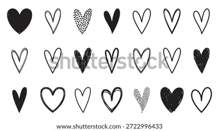 Hand drawn vector heart icons art for Valentine day.