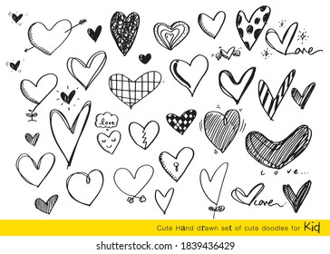 Hand drawn vector heart illustrations,Doodle heart icons set,Love symbol illustration,Hand drawn Hearts