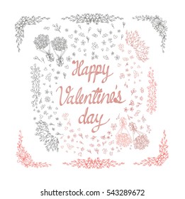Hand drawn vector heart and ivy decorative elements for Valentine's day