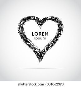Hand drawn vector heart with lots of small circles and dots. Frame for Valentine's Day or declaration of love. Vector illustration.