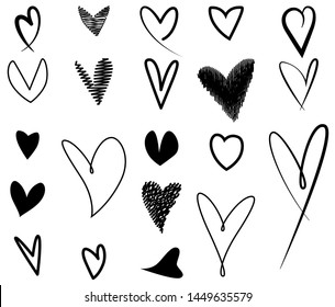 "Hand drawn vector heart on white background.Flat heart symbol.Love emblem collection.Graphic design in the concept of love.Vector love symbol for Valentine's Day.Vector illustration."