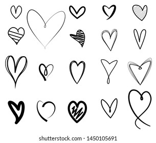 "Hand drawn vector heart on white background.Flat heart symbol.Love emblem collection.Graphic design in the concept of love.Vector love symbol for Valentine's Day.Vector illustration."