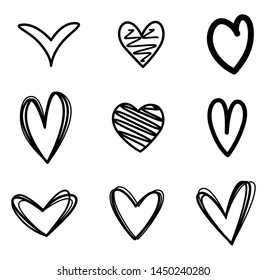 "Hand drawn vector heart on white background.Flat heart symbol.Love emblem collection.Graphic design in the concept of love.Vector love symbol for Valentine's Day.Vector illustration."