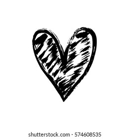 Hand drawn vector heart with paint texture. Valentine's day or wedding design element.