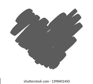 Hand drawn vector heart with rough edge. Dry brush ink illustration. Concepn icon symbol for t-shirt, greeting card, poster wedding. Design flat element of valentine day