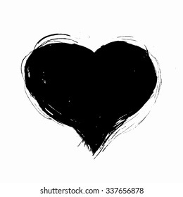 Hand drawn vector heart with rough edge. Dry brush ink illustration.
