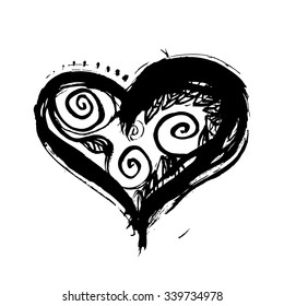 Hand drawn vector heart with rough edge. Dry brush ink illustration.