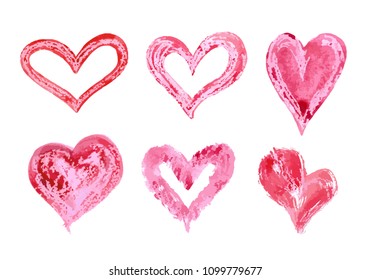 Hand drawn vector heart set with different tools like brushes, chalk, ink.