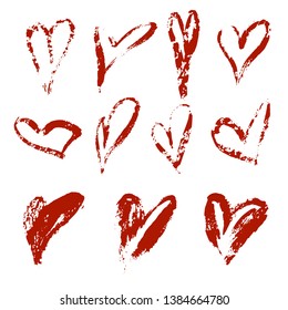 Hand drawn vector heart set with different tools like brushes, chalk, ink.