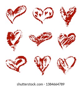 Hand drawn vector heart set with different tools like brushes, chalk, ink.