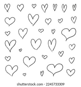 Hand drawn vector heart set. Heart shape illustration collection. Funky, artsy heart symbols.