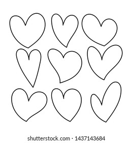 Hand drawn Vector hearts set  of love symbol for web site logo, mobile app UI design. Valentine's Day Illustration.