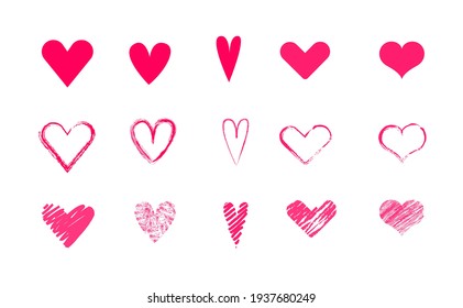 Hand drawn vector hearts. Sketch style love icons.