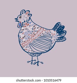 Hand drawn vector hen. Grunge style illustration.