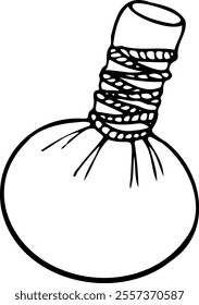 Hand drawn vector herbal massage bag isolated on a white background.