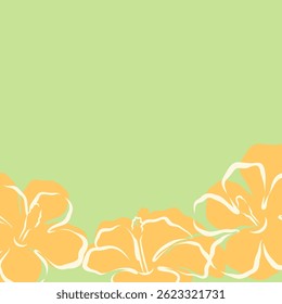 Hand drawn vector hibiscus illustration frame on green background