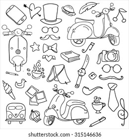 Hand drawn vector hipster set 